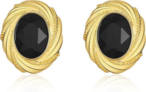 Gold Chunky Earrings for Women Vintage Earrings - Black and Gold Earrings Stone - Gold Stud Earrings Onyx - Dainty Earrings Hypoallergenic Jewelry in Saudi Arabia