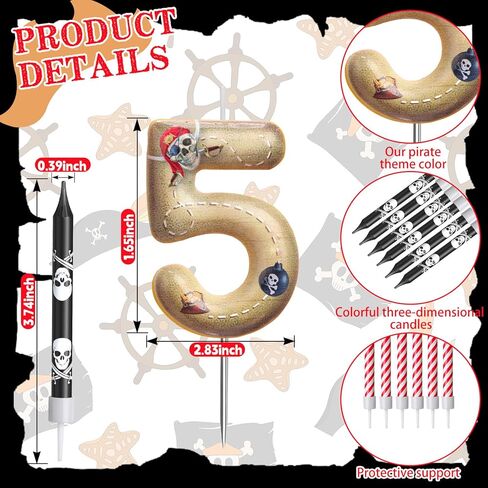 Photect 11 قطعة شموع عيد ميلاد القراصنة عدد 5-8 شمعة كعكة توبر ديكور حفلة القراصنة الخامسة تفضل زينة كعكة عيد ميلاد للبنين بنات لوازم الحفلات in Kuwait