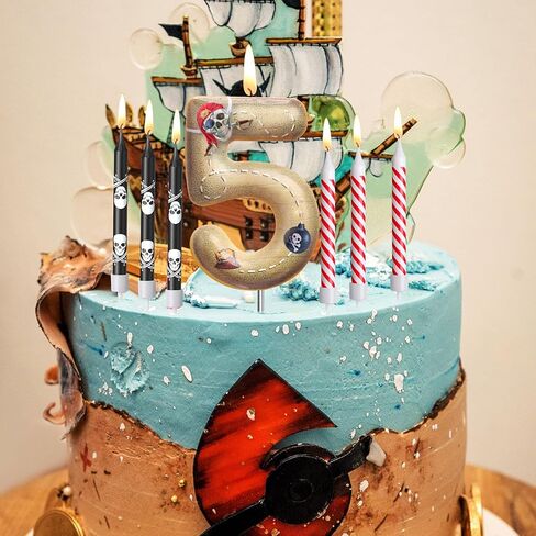 Photect 11 قطعة شموع عيد ميلاد القراصنة عدد 5-8 شمعة كعكة توبر ديكور حفلة القراصنة الخامسة تفضل زينة كعكة عيد ميلاد للبنين بنات لوازم الحفلات in Kuwait