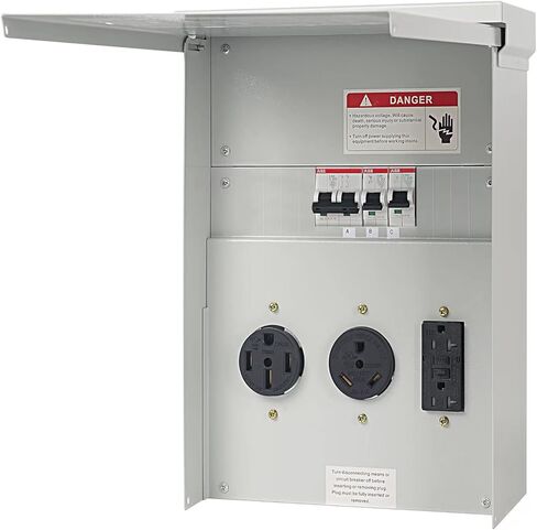 لوحة مخرج طاقة مؤقتة مع لوحة كهربائية لمقبس RV بقدرة 20 50 أمبير، صندوق قواطع سلكي مسبقًا لسيارة التخييم RV، مولد السفر، منزل متنقل، موقع بناء، لوحة كهربائية RV in Kuwait