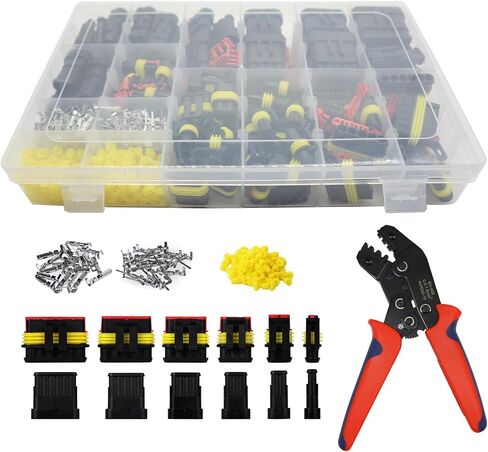 800Pcs Waterproof Wire Connectors,50 Kits Automotive Electrical Connectors Electrical Wire Connectors Kit 1/2/3/4/5/6 Pin Waterproof Connectors for 16-22 AWG Wires with Ratchet Crimping Tool in Kuwait