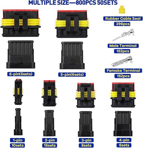800Pcs Waterproof Wire Connectors,50 Kits Automotive Electrical Connectors Electrical Wire Connectors Kit 1/2/3/4/5/6 Pin Waterproof Connectors for 16-22 AWG Wires with Ratchet Crimping Tool in Kuwait