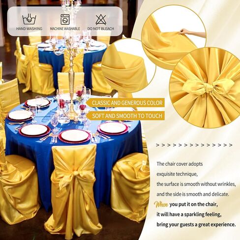 30 Pcs Gold Chair Covers 43x55 inch Universal Chair Covers Satin Chair Covers for Wedding,Removable Washable Chairs Slipcover Fits Most Chairs,Silky Chair Cover Protector for Party Banquet Event Hotel in Saudi Arabia