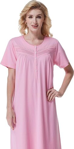 Keyocean Women Nightgowns, Soft 100% Cotton Short Sleeves Comfy Ladies Nightdress in Kuwait