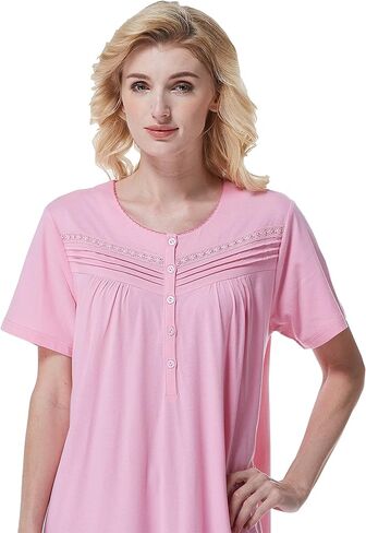Keyocean Women Nightgowns, Soft 100% Cotton Short Sleeves Comfy Ladies Nightdress in Kuwait