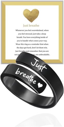 خاتم Just Breathe للنساء، حلقات أمل على شكل قلب قابلة للتعديل للنساء Just Breathe تحفيزية من الفولاذ المقاوم للصدأ منقوشة مجوهرات ملهمة لابنتي الصداقة BFF نادي نسائي الأخوات الفضية in Kuwait