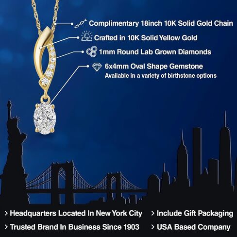 Gem Stone King 10K Yellow Gold 6X4MM Oval Gemstone Birthstone and White Lab Grown Diamond Infinity Pendant Necklace For Women | Gold Necklace For Women | With 18 Inch Gold Chain in Saudi Arabia