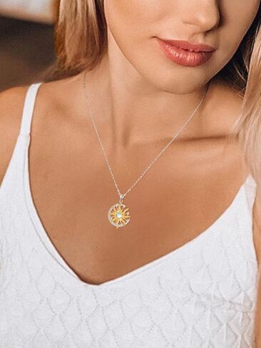 Dreamboat Sterling Silver Sun Moon Necklace for Women Crescent Moon Necklace Celestial Necklace Sun Necklace Sun Moon Jewelry Gifts in Kuwait