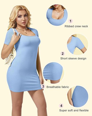 Casual Summer Dresses for Women 2024 Fitted Dress for Women Mini T-Shirt Dress for Women 2024 Bodycon Short Sleeve in Saudi Arabia