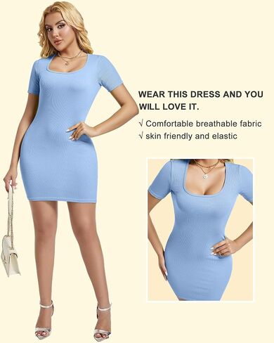 Casual Summer Dresses for Women 2024 Fitted Dress for Women Mini T-Shirt Dress for Women 2024 Bodycon Short Sleeve in Saudi Arabia