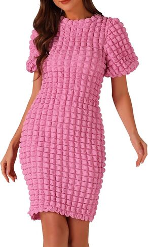 Allegra K Summer Popcorn Dress for Women Puff Sleeve Cute Elegant Party Midi Dress in Saudi Arabia