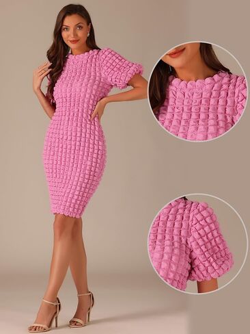 Allegra K Summer Popcorn Dress for Women Puff Sleeve Cute Elegant Party Midi Dress in Saudi Arabia
