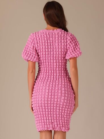 Allegra K Summer Popcorn Dress for Women Puff Sleeve Cute Elegant Party Midi Dress in Saudi Arabia