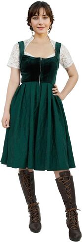 Women's German Oktoberfest Costumes Green Square Neck Bavarian Dirndl Dress and Top with Apron in Kuwait