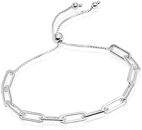 LeCalla Pure 925 Sterling Silver Italian Paperclip Link Chain Bracelets | Gold Over Silver Paper-Clip Link Station Bracelet | Sliding Bolo Bracelet for Women in Kuwait