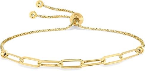 LeCalla Pure 925 Sterling Silver Italian Paperclip Link Chain Bracelets | Gold Over Silver Paper-Clip Link Station Bracelet | Sliding Bolo Bracelet for Women in Kuwait