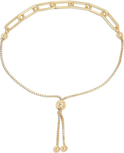 LeCalla Pure 925 Sterling Silver Italian Paperclip Link Chain Bracelets | Gold Over Silver Paper-Clip Link Station Bracelet | Sliding Bolo Bracelet for Women in Kuwait