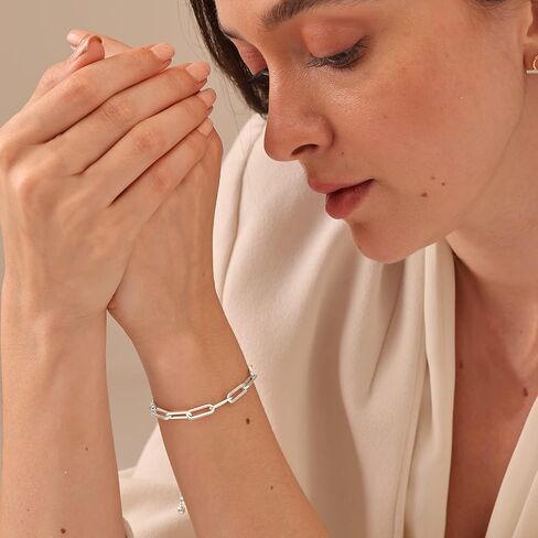 LeCalla Pure 925 Sterling Silver Italian Paperclip Link Chain Bracelets | Gold Over Silver Paper-Clip Link Station Bracelet | Sliding Bolo Bracelet for Women in Kuwait