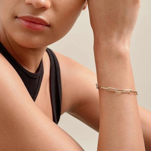 LeCalla Pure 925 Sterling Silver Italian Paperclip Link Chain Bracelets | Gold Over Silver Paper-Clip Link Station Bracelet | Sliding Bolo Bracelet for Women in Kuwait