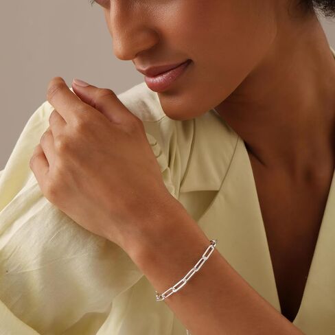 LeCalla Pure 925 Sterling Silver Italian Paperclip Link Chain Bracelets | Gold Over Silver Paper-Clip Link Station Bracelet | Sliding Bolo Bracelet for Women in Kuwait