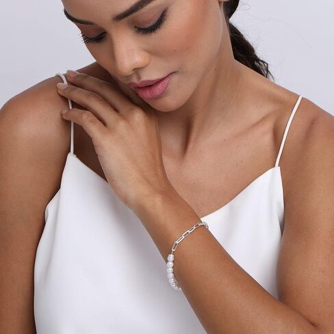 LeCalla Pure 925 Sterling Silver Italian Paperclip Link Chain Bracelets | Gold Over Silver Paper-Clip Link Station Bracelet | Sliding Bolo Bracelet for Women in Kuwait
