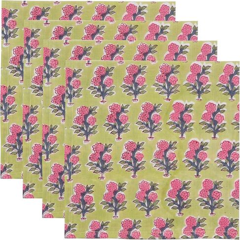 Baby Purple and Pink 100% Pure Cotton Cloth 20X20 Inch Washbale Napkins, Indian Hand Block Printed Reusable Set of 4 Dinner Napkins, Housewarming Wedding Christmas Napkins Gift for Her in Saudi Arabia