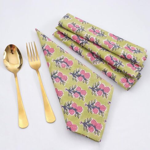 Baby Purple and Pink 100% Pure Cotton Cloth 20X20 Inch Washbale Napkins, Indian Hand Block Printed Reusable Set of 4 Dinner Napkins, Housewarming Wedding Christmas Napkins Gift for Her in Saudi Arabia