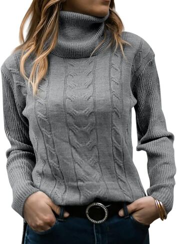 Cicy Bell Womens Fall Fashion 2023 Trends Turtleneck Sweaters Cable Knit Long Sleeve Warm Pullover Tops Beige in Saudi Arabia