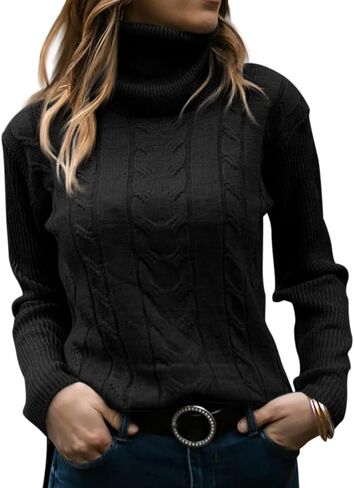 Cicy Bell Womens Fall Fashion 2023 Trends Turtleneck Sweaters Cable Knit Long Sleeve Warm Pullover Tops Beige in Saudi Arabia
