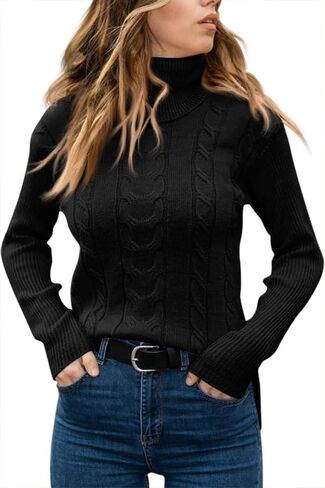 Cicy Bell Womens Fall Fashion 2023 Trends Turtleneck Sweaters Cable Knit Long Sleeve Warm Pullover Tops Beige in Saudi Arabia
