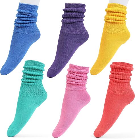HOT FEET Girls Slouch Socks - 6 PK Tall Stacked Slouchy Socks, Warm Cotton Blend Long Calf Socks for Kids in Kuwait