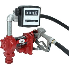 12V 15GPM Red Fuel Transfer Pump DC Gasoline with Nozzle Kit And Diesel Fuel Flow Meter for Gas Diesel Kerosene
