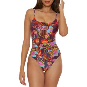 BECCA Women's Portofino One Piece Swimsuit, Floral Print, Adjustable, Bathing Suits
