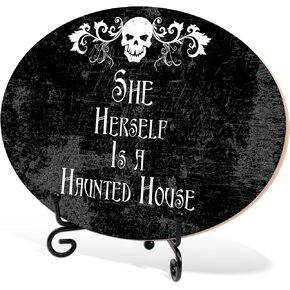 Gothic Wooden Sign-Live Laugh Lobotomy, Funny Dark Goth Halloween Desk Decor with Stand, Wooden Hanging Plaque For Wall & Front Door, Gifts For Women Men, Home Office Bedroom Kitchen Decor-4