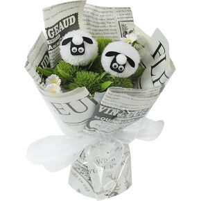 Lamb Figurines Dandelion Daisies Artificial Flowers Bouquet for Home Decoration Faux Green Flowers Table Centerpiece Valentine's Day, Mother's Day and Other