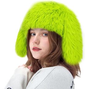 Gllutt Winter Faux Fur Beanie Long Hair for Women with Ears Fashionable Kawaii Warm Ear Cover