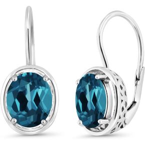Gem Stone King 925 Sterling Silver London Blue Topaz Dangle Earrings For Women (3.60 Cttw, Gemstone Birthstone, Oval 9X7MM)