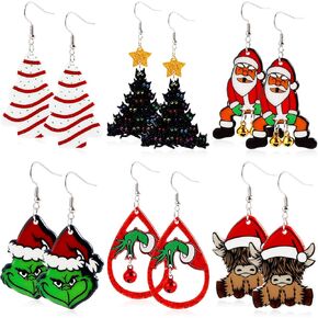 Christmas Earrings For Women Dangling Christmas Earrings Acrylic Dangle Drop Holiday Earrings Christmas Tree Cake Santa Claus Earrings Christmas Jewelry Gifts 6 Pairs
