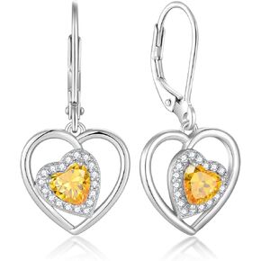 925 Strlings Silver Heart Birthstone Dangle Drop Earrings for Women, 5A Cubic Zircon Fashion Leveback Earrings Jewelry Anniversary Birthday Gifts for Her