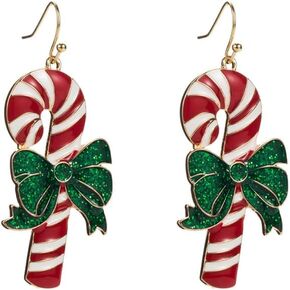 Cute Candy Cane Dangle Earrings for Women Girls Gold-Tone White Red Green Bowknot Christmas Holiday Easter Statement Charms Drop Fish Hook Stud Earrings Dainty Xmas Festival Decor Jewelry Gifts