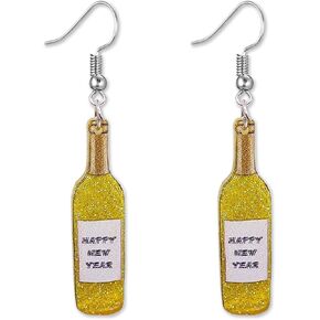 MALOYANVE Colorful Happy New Year Earrings Handmade Acrylic Glitter Star Love Heart Firework Clock Shining Pendant Dangle Earrings for Women Festive Party Lucky Jewelry Gifts