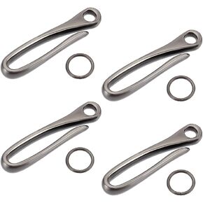 NBEADS 4 Sets Alloy Fish Hook Keychain, Heavy Duty Belt Key Clip Durable Keychain U Hook Key Loop Pocket Clip with Jump Rings for Men Wallet Chain Accessory, Antique Silver