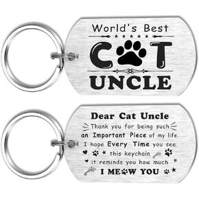 Alotozo Cat Uncle Keychain - Uncle Christmas Gifts from Cats - World's Best Cat Uncle Key Chain - Birthday Fathers Day Xmas Gift to Uncle from Cat