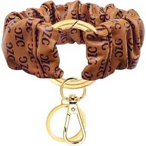 Scrunchie Keychain Wristlet, 1 Pcs Scrunchie Wrist Keychain Bracelet, Elastic Scrunchie Wristlet Bracelet Keychain Stretchy Keychain Bracelet Scrunchie Wristlet Keychain for Women Girl (Brown)