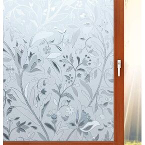 Window Privacy Film Window Cling Film, Decorative Flower Vinyl Clings for Window, Static Glass Window Film for Home Kitchen Office(35.4x78.7In.)