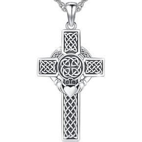 Celtic Cross Necklace for Men Celtic Cross Pendant Evil Eye Necklace 925 Sterling Silver Cross Jewelry for Christmas Anniversary Holiday Religious Gifts