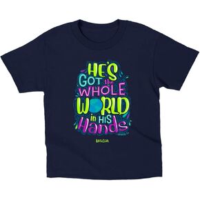 Kerusso He's Got The Whole World in His Hands Navy Blue Cotton Kids' Crew Neck T-Shirt, 4T
