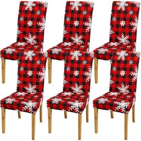 Preboun 6 Pcs Christmas Chair Covers Stretch Printed Chair Protectors Covers Dining Chair Slipcovers Spandex Chair Slipcovers with Snowflake Removable Washable Xmas Seat Protector for Christmas