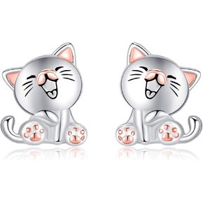 Cat Stud Earrings Sterling Silver Cute Cat Animal Jewelry for Women
