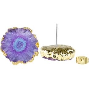 Nupuyai Druzy Crystal Quartz Geode Stud Earrings for Women, Stone Earrings